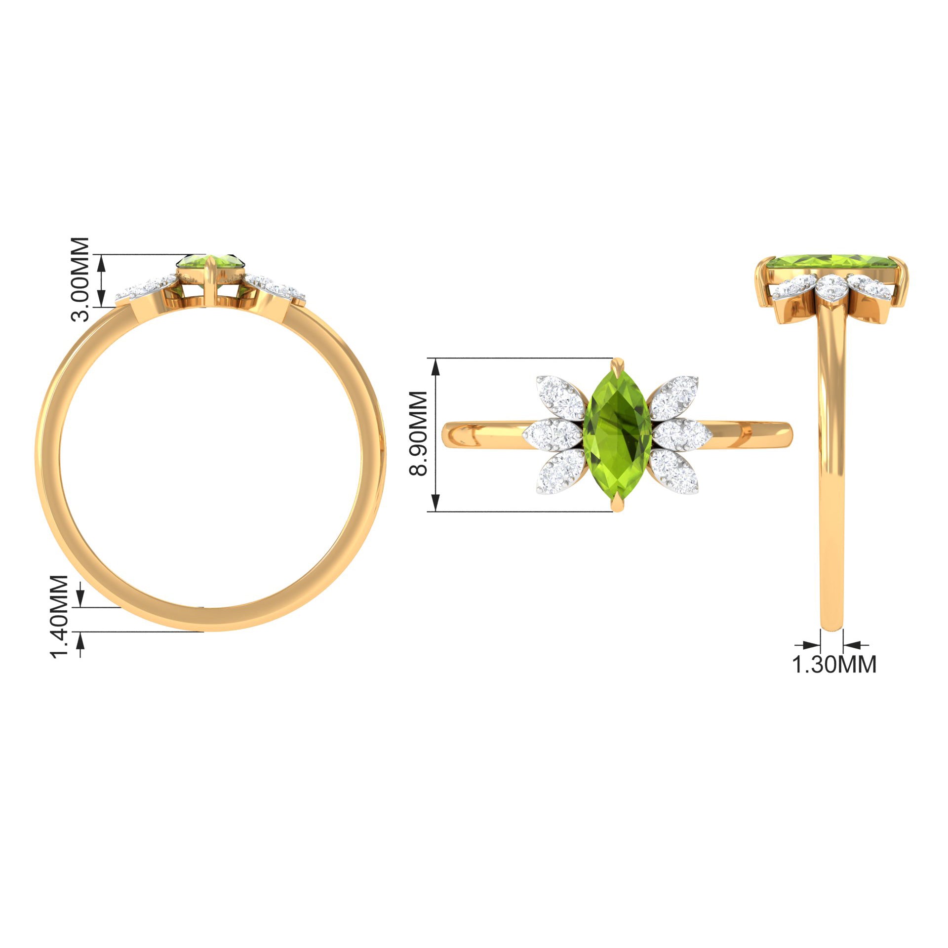 1 CT Marquise Cut Peridot Promise Ring with Diamond Stones Peridot - ( AAA ) - Quality - Rosec Jewels