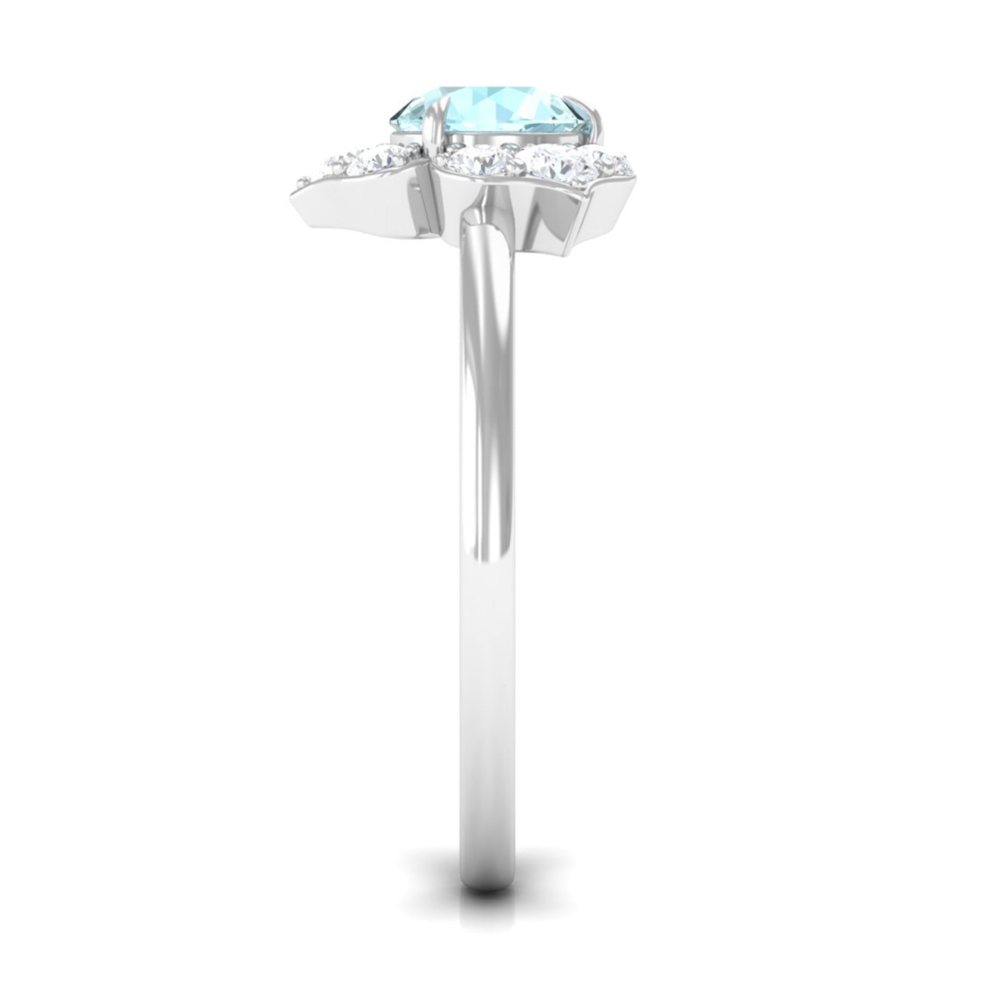 Round Sky Blue Topaz Flower Ring with Diamond Accent Sky Blue Topaz - ( AAA ) - Quality - Rosec Jewels