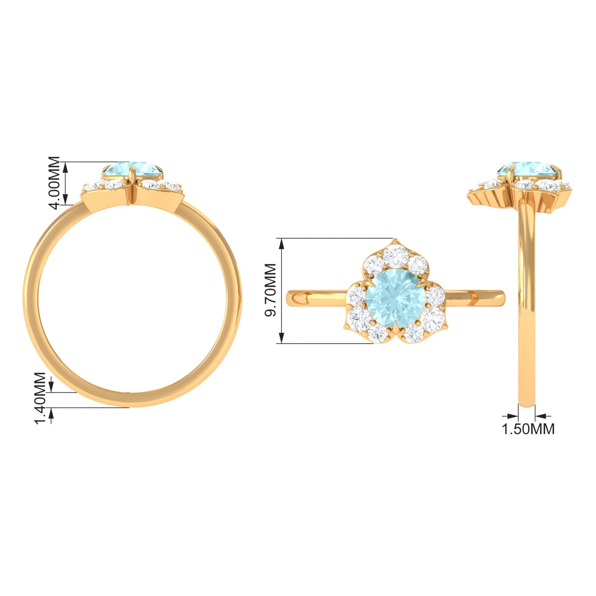 Round Sky Blue Topaz Flower Ring with Diamond Accent Sky Blue Topaz - ( AAA ) - Quality - Rosec Jewels