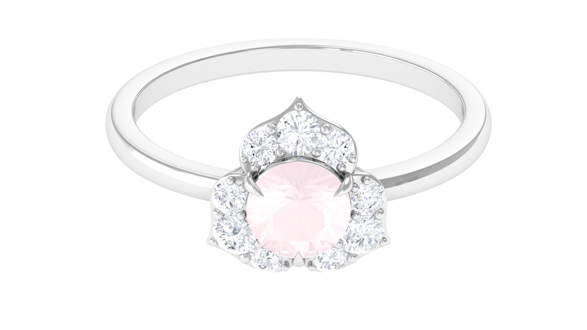 1 CT Rose Quartz Floral Engagement Ring with Diamond Accent Rose Quartz - ( AAA ) - Quality - Rosec Jewels