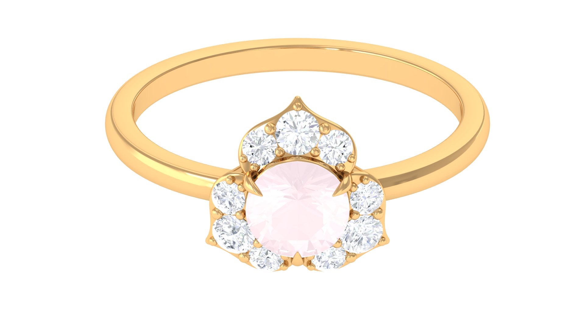 1 CT Rose Quartz Floral Engagement Ring with Diamond Accent Rose Quartz - ( AAA ) - Quality - Rosec Jewels