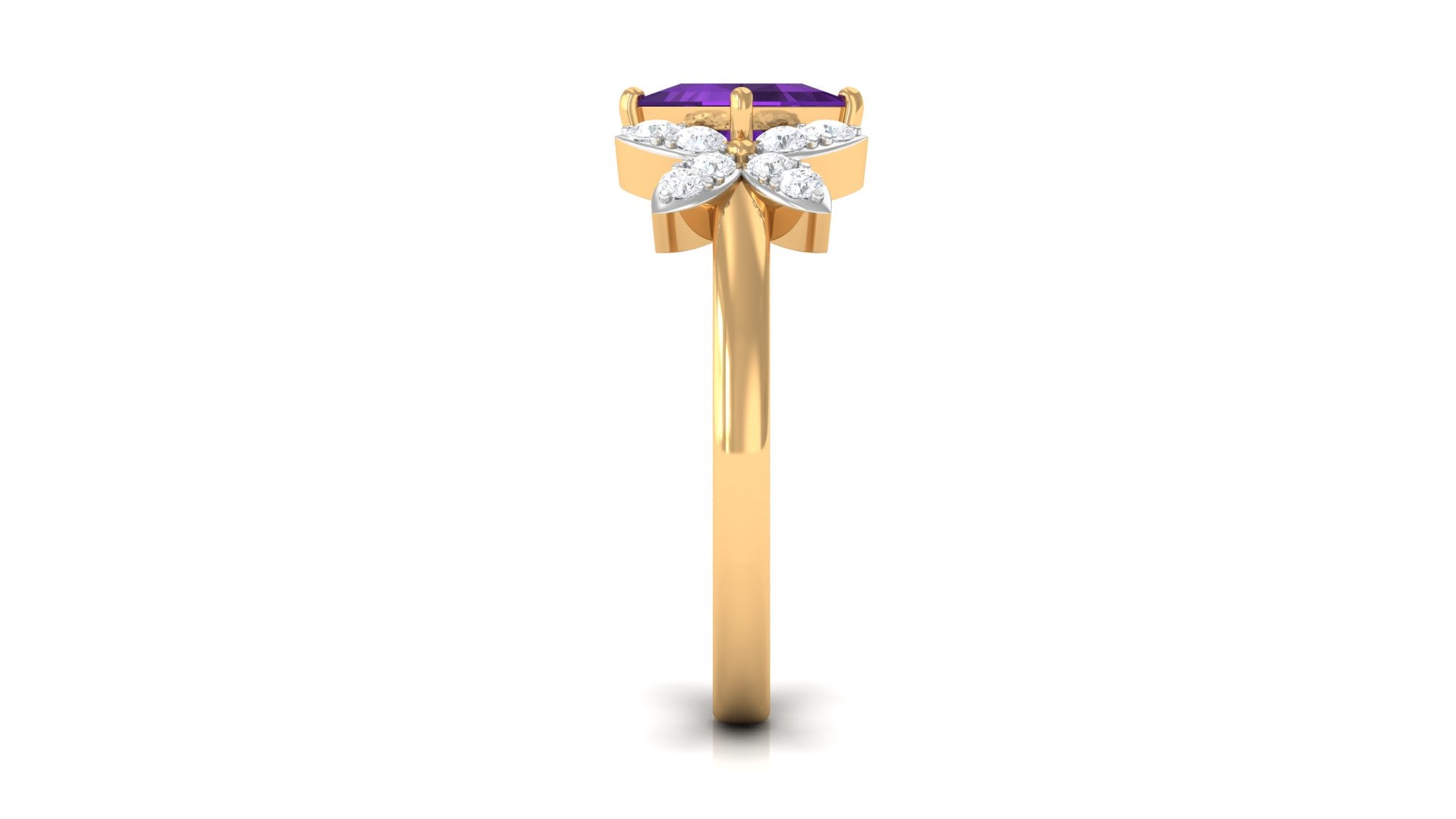 Princess Cut Amethyst Floral Engagement Ring with Diamond Amethyst - ( AAA ) - Quality - Rosec Jewels