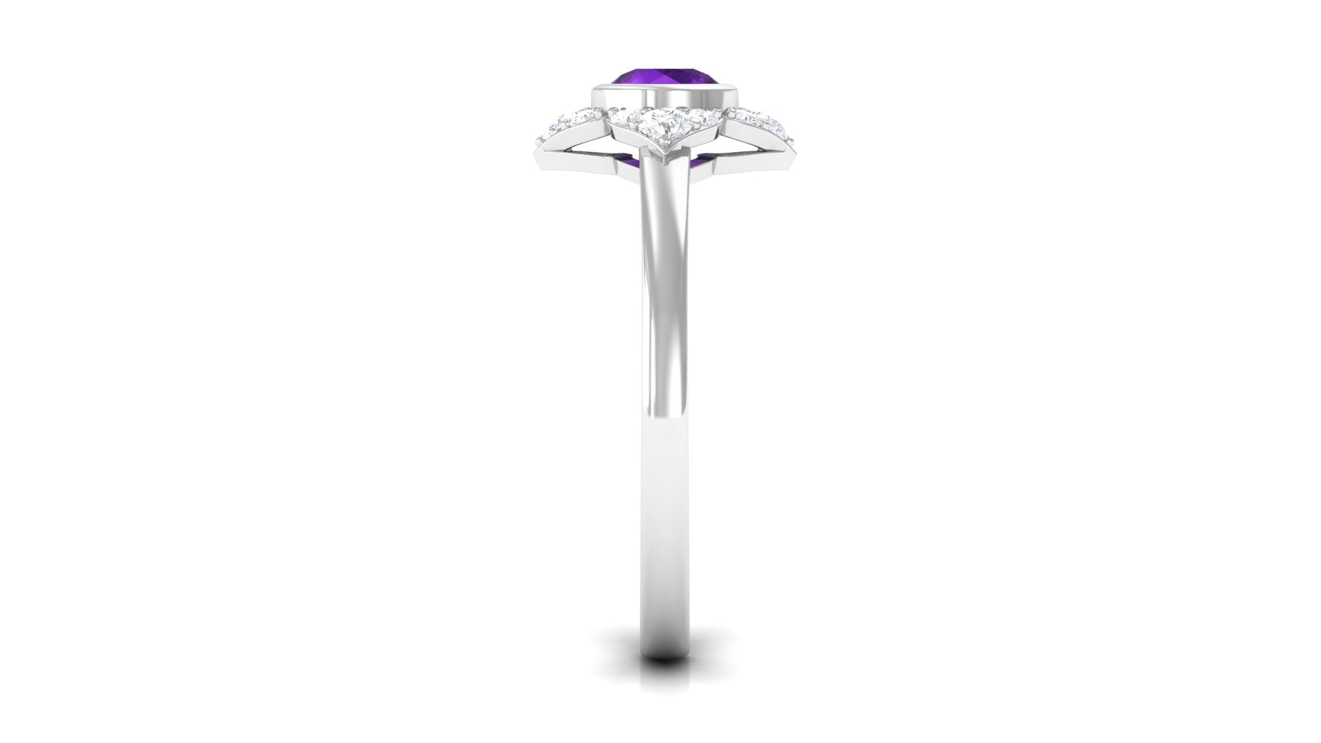 3/4 CT Bezel Set Amethyst Flower Engagement Ring with Diamond Amethyst - ( AAA ) - Quality - Rosec Jewels