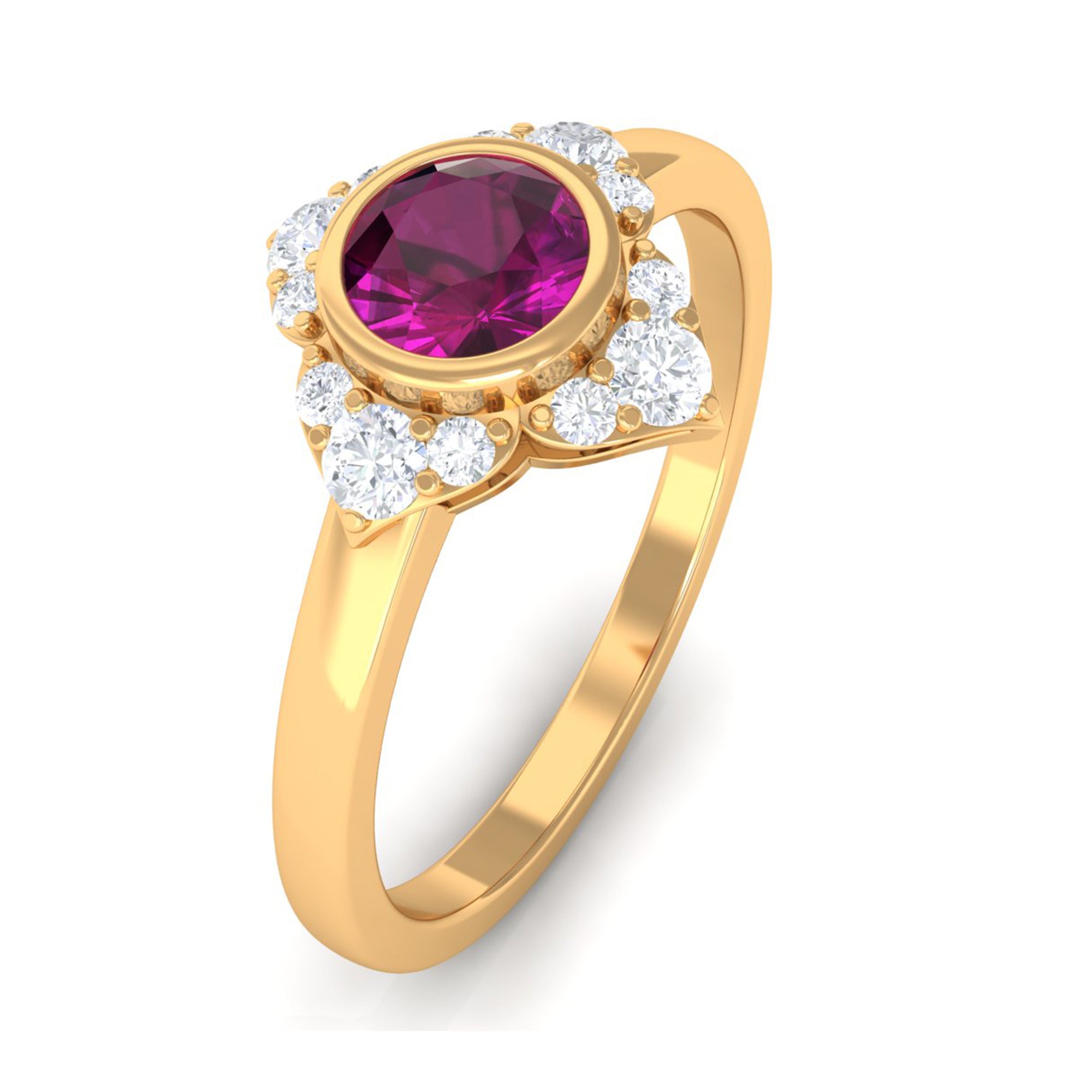 0.75 CT Real Rhodolite Flower Engagement Ring with Diamond Rhodolite - ( AAA ) - Quality - Rosec Jewels