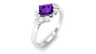 Princess Cut Amethyst Designer Engagement Ring with Diamond Amethyst - ( AAA ) - Quality - Rosec Jewels