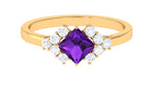 Princess Cut Amethyst Designer Engagement Ring with Diamond Amethyst - ( AAA ) - Quality - Rosec Jewels