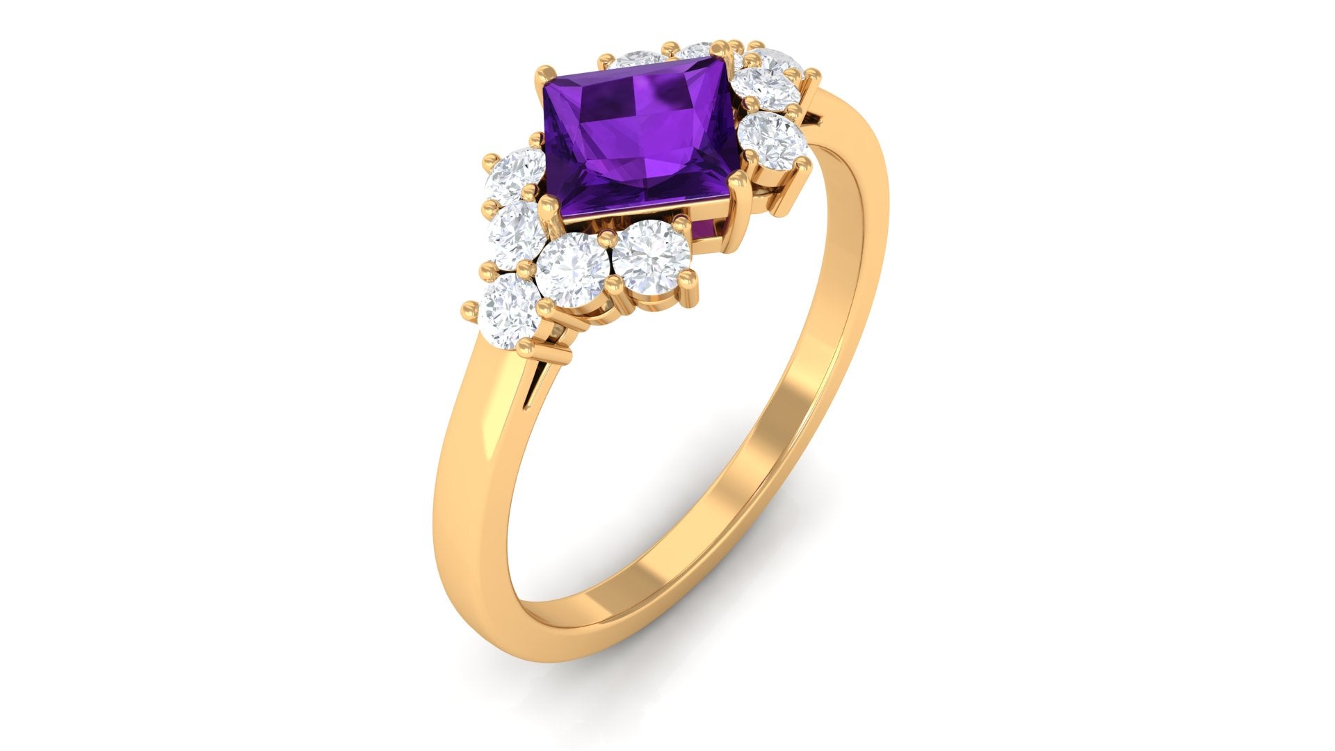 Princess Cut Amethyst Designer Engagement Ring with Diamond Amethyst - ( AAA ) - Quality - Rosec Jewels