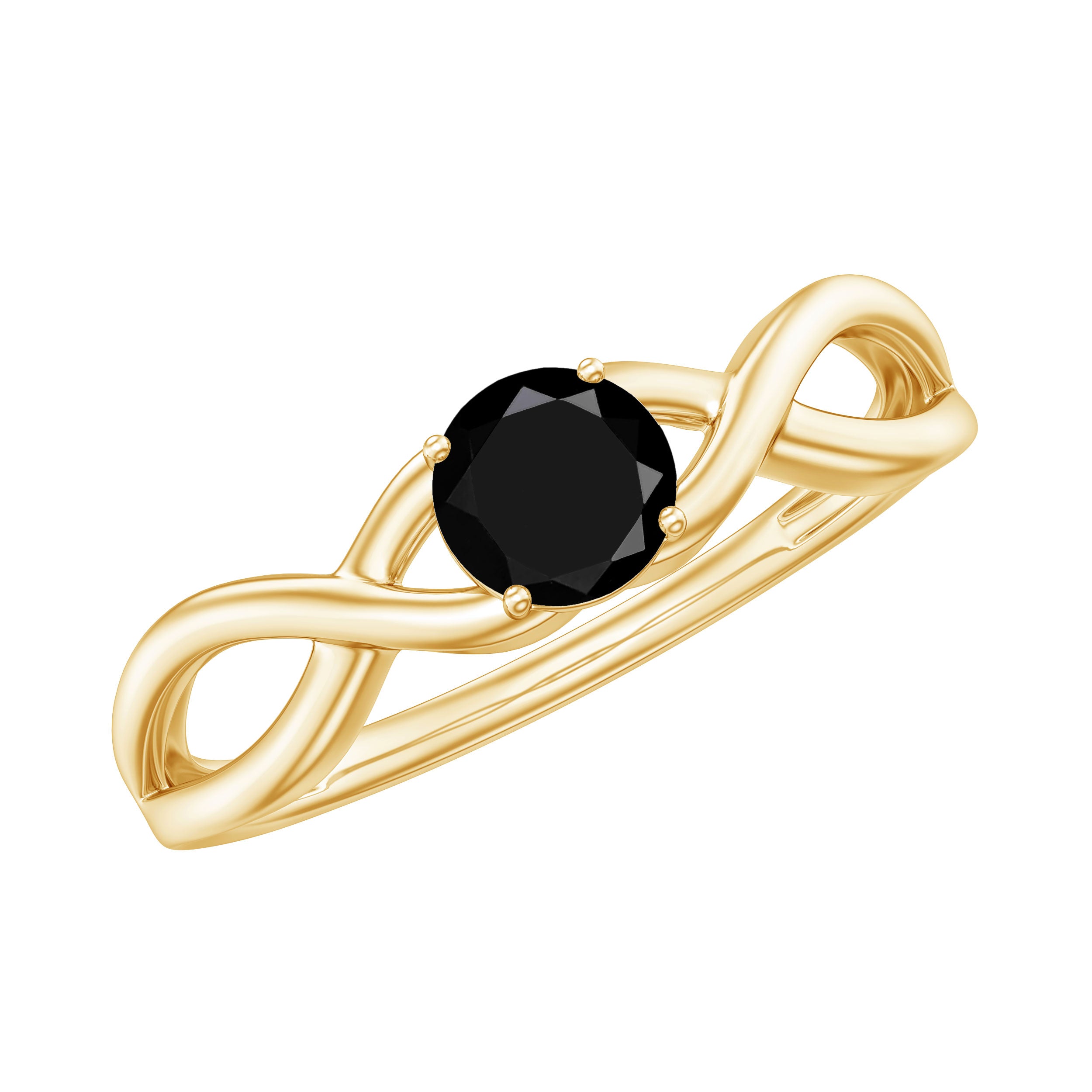 0.25 CT Solitaire Black Spinel Crossover Ring in Gold Black Spinel - ( AAA ) - Quality - Rosec Jewels