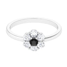 3/4 CT Black Diamond and Moissanite Flower Promise Ring in Gold Black Diamond - ( AAA ) - Quality - Rosec Jewels