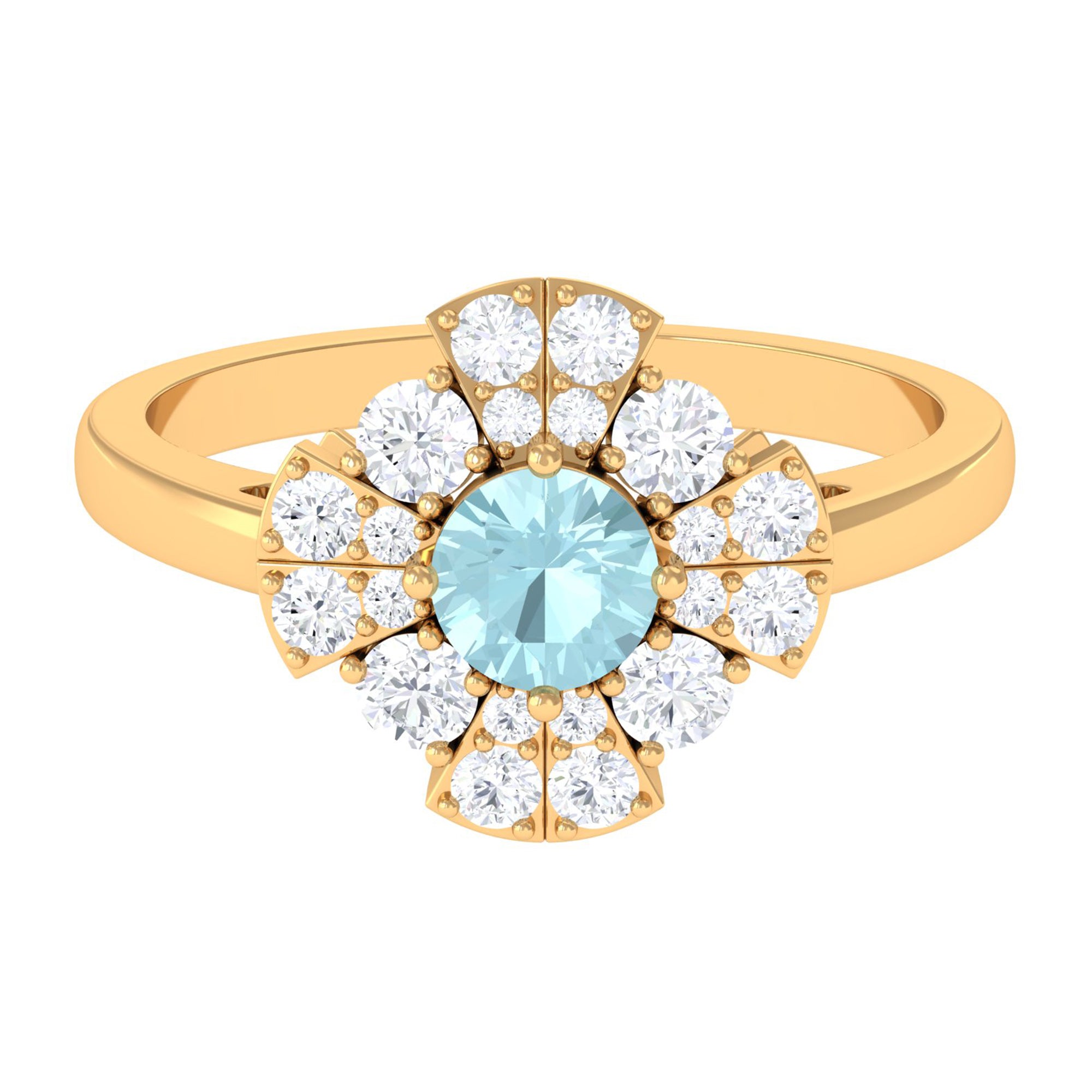 Real Sky Blue Topaz and Moissanite Flower Engagement Ring Sky Blue Topaz - ( AAA ) - Quality - Rosec Jewels