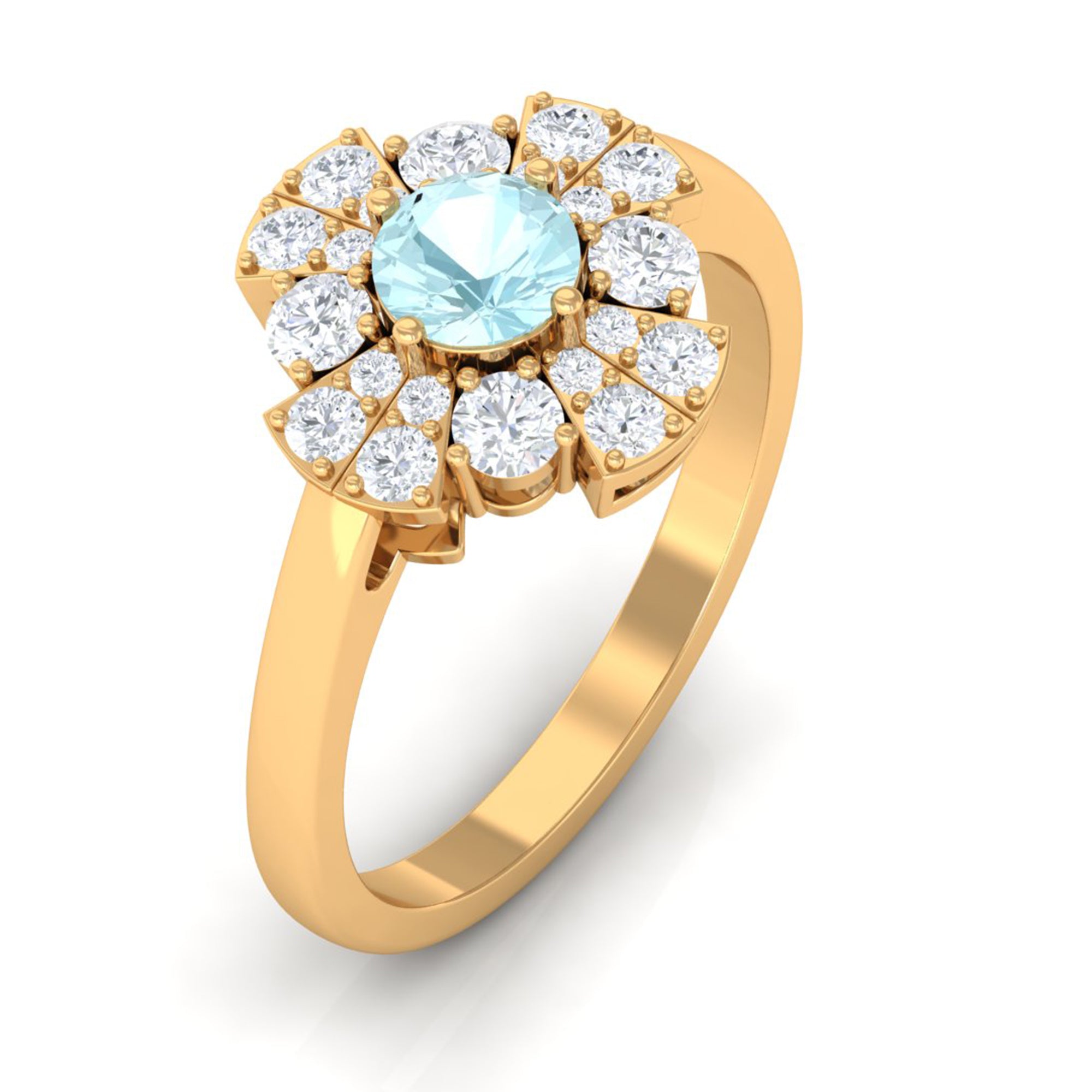 Real Sky Blue Topaz and Moissanite Flower Engagement Ring Sky Blue Topaz - ( AAA ) - Quality - Rosec Jewels