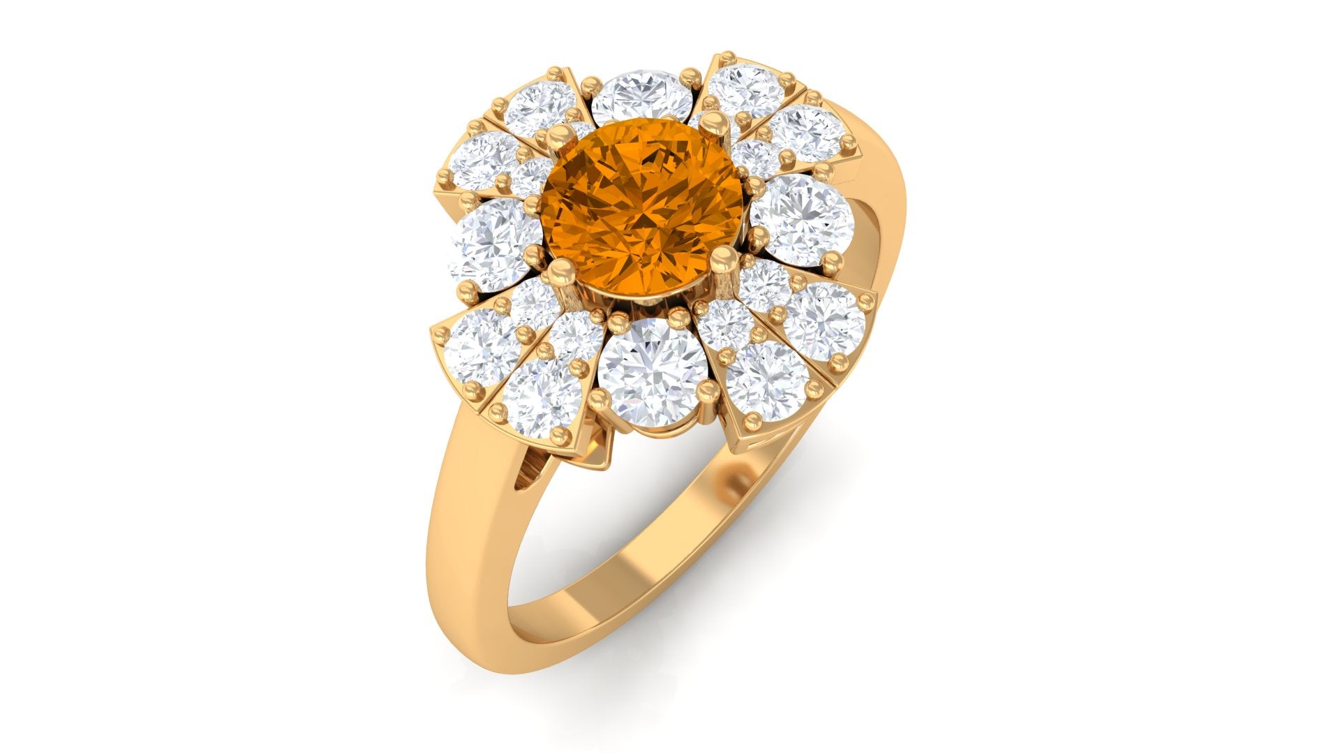 1.50 CT Citrine Flower Engagement Ring with Moissanite Accent Citrine - ( AAA ) - Quality - Rosec Jewels