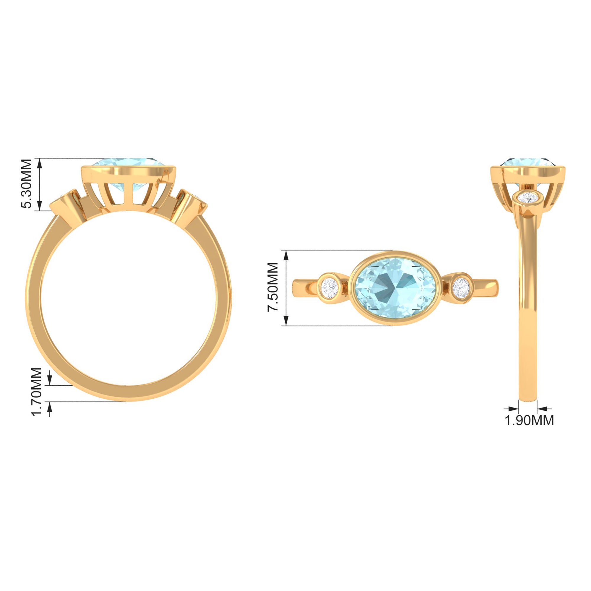 Oval Cut Solitaire Sky Blue Topaz East West Ring with Diamond Sky Blue Topaz - ( AAA ) - Quality - Rosec Jewels