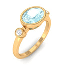 Oval Cut Solitaire Sky Blue Topaz East West Ring with Diamond Sky Blue Topaz - ( AAA ) - Quality - Rosec Jewels