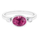 Pink Tourmaline Solitaire East West Ring with Diamond Pink Tourmaline - ( AAA ) - Quality - Rosec Jewels