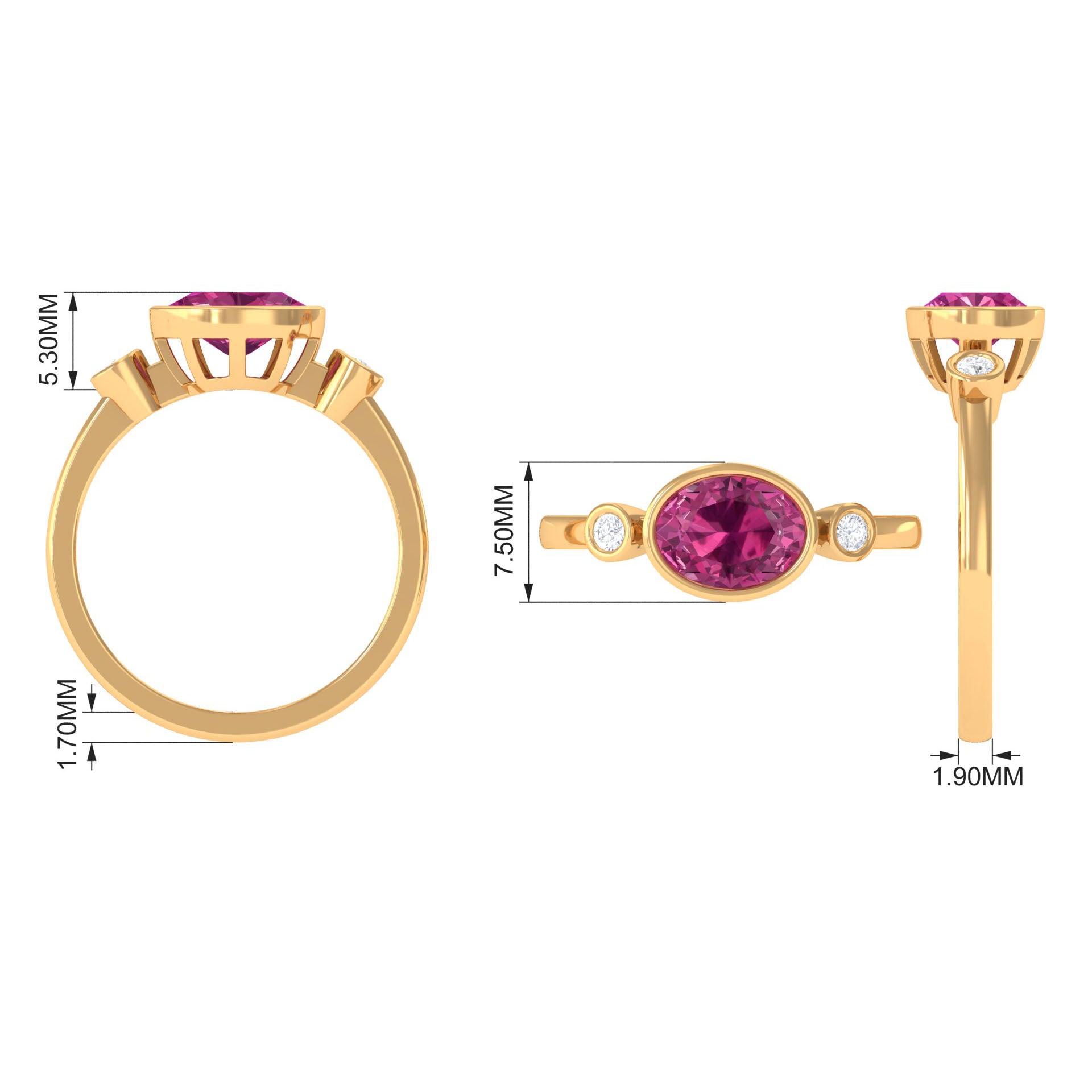 Pink Tourmaline Solitaire East West Ring with Diamond Pink Tourmaline - ( AAA ) - Quality - Rosec Jewels