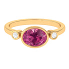 Pink Tourmaline Solitaire East West Ring with Diamond Pink Tourmaline - ( AAA ) - Quality - Rosec Jewels