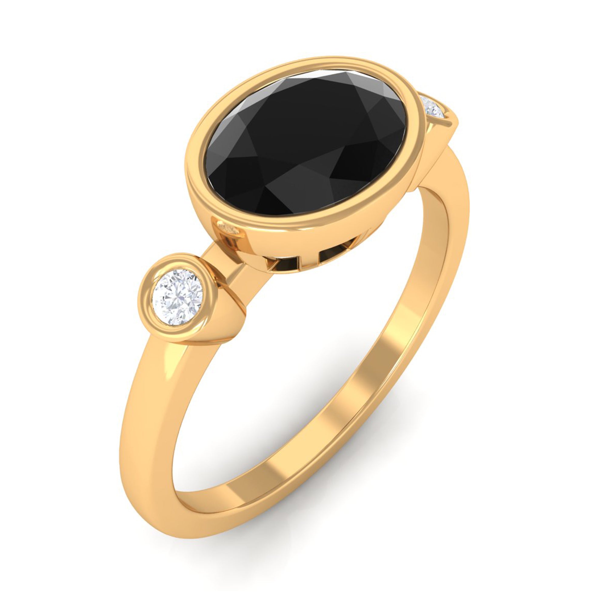 Oval Cut Solitaire Black Spinel East West Ring with Diamond Black Spinel - ( AAA ) - Quality - Rosec Jewels