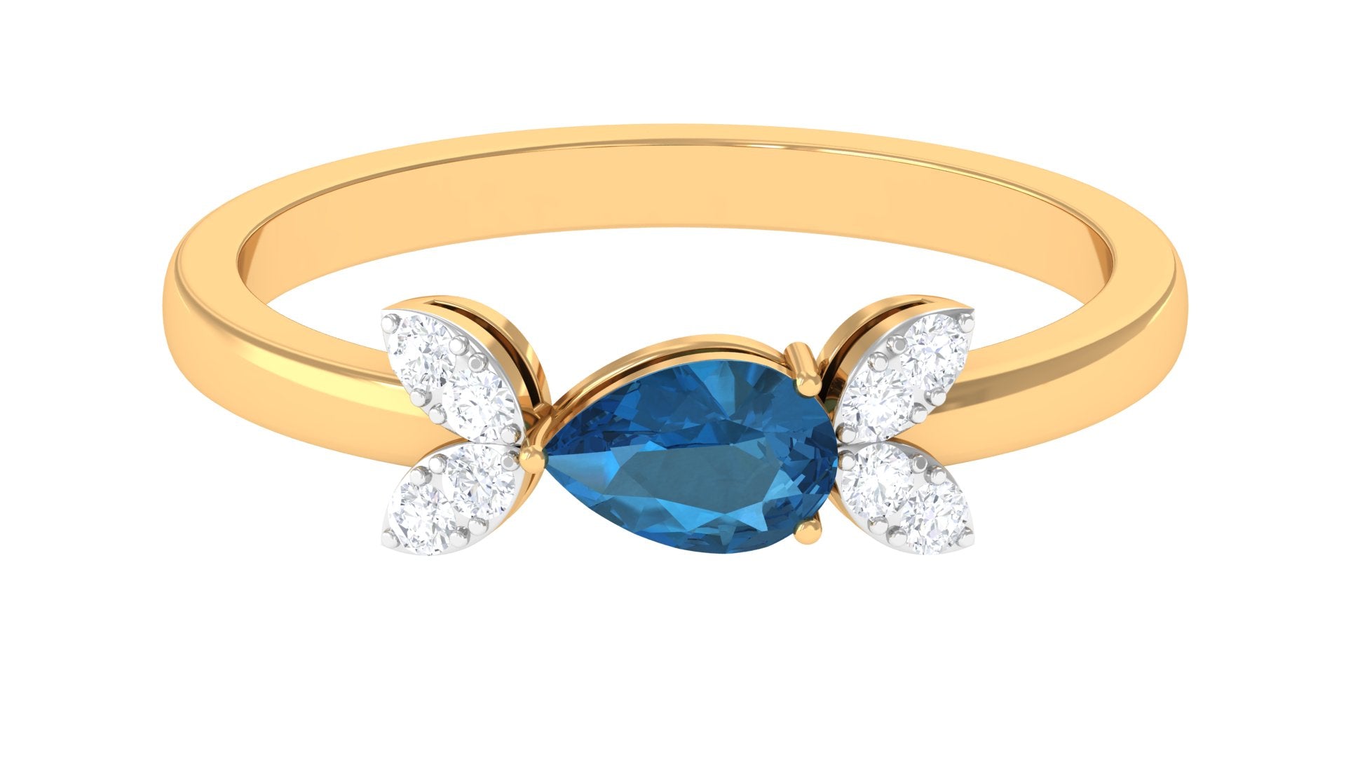 Minimal London Blue Topaz Leaf Promise Ring with Diamond London Blue Topaz - ( AAA ) - Quality - Rosec Jewels