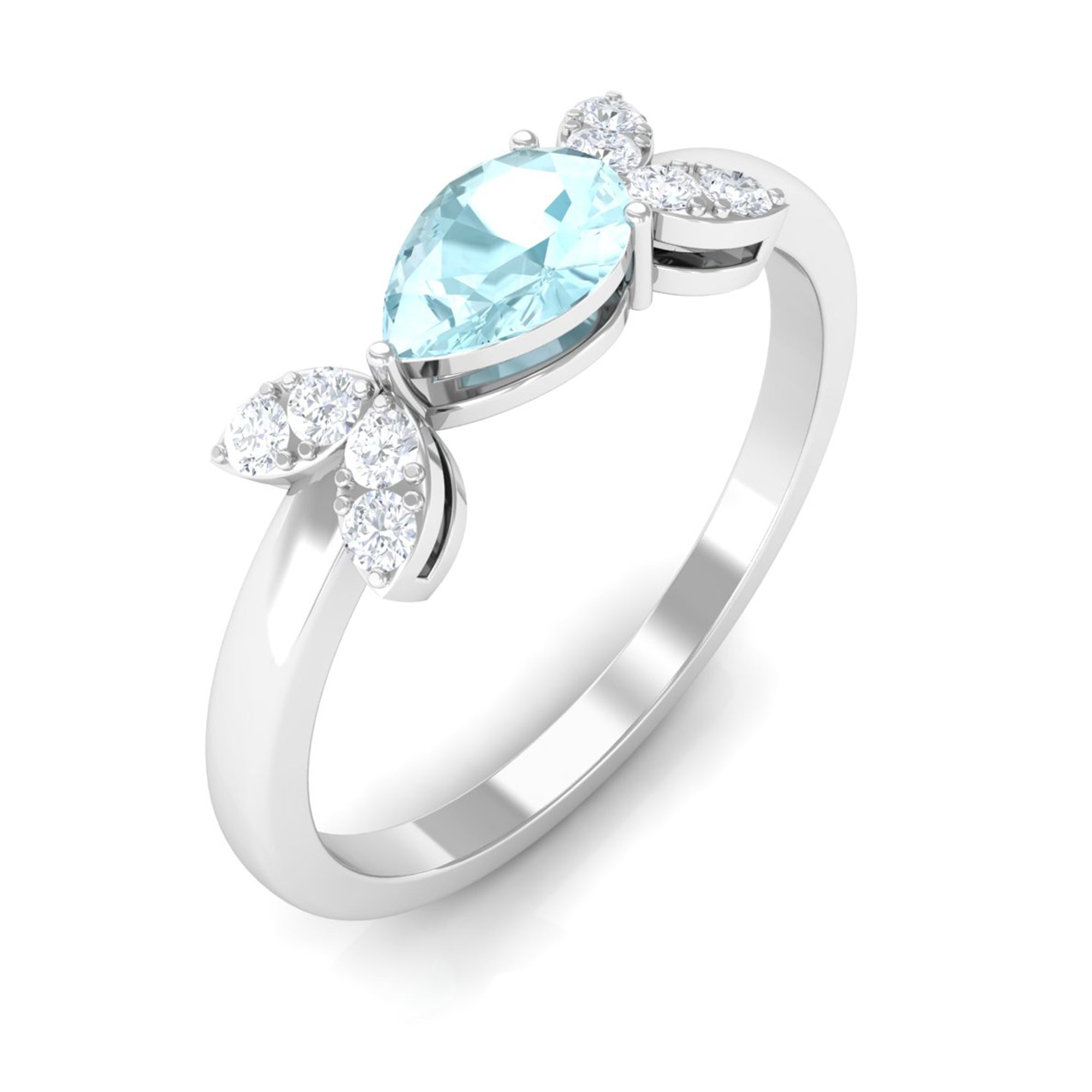 Minimal Leaf Promise Ring with Sky Blue Topaz and Diamond Sky Blue Topaz - ( AAA ) - Quality - Rosec Jewels