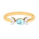 Minimal Leaf Promise Ring with Sky Blue Topaz and Diamond Sky Blue Topaz - ( AAA ) - Quality - Rosec Jewels