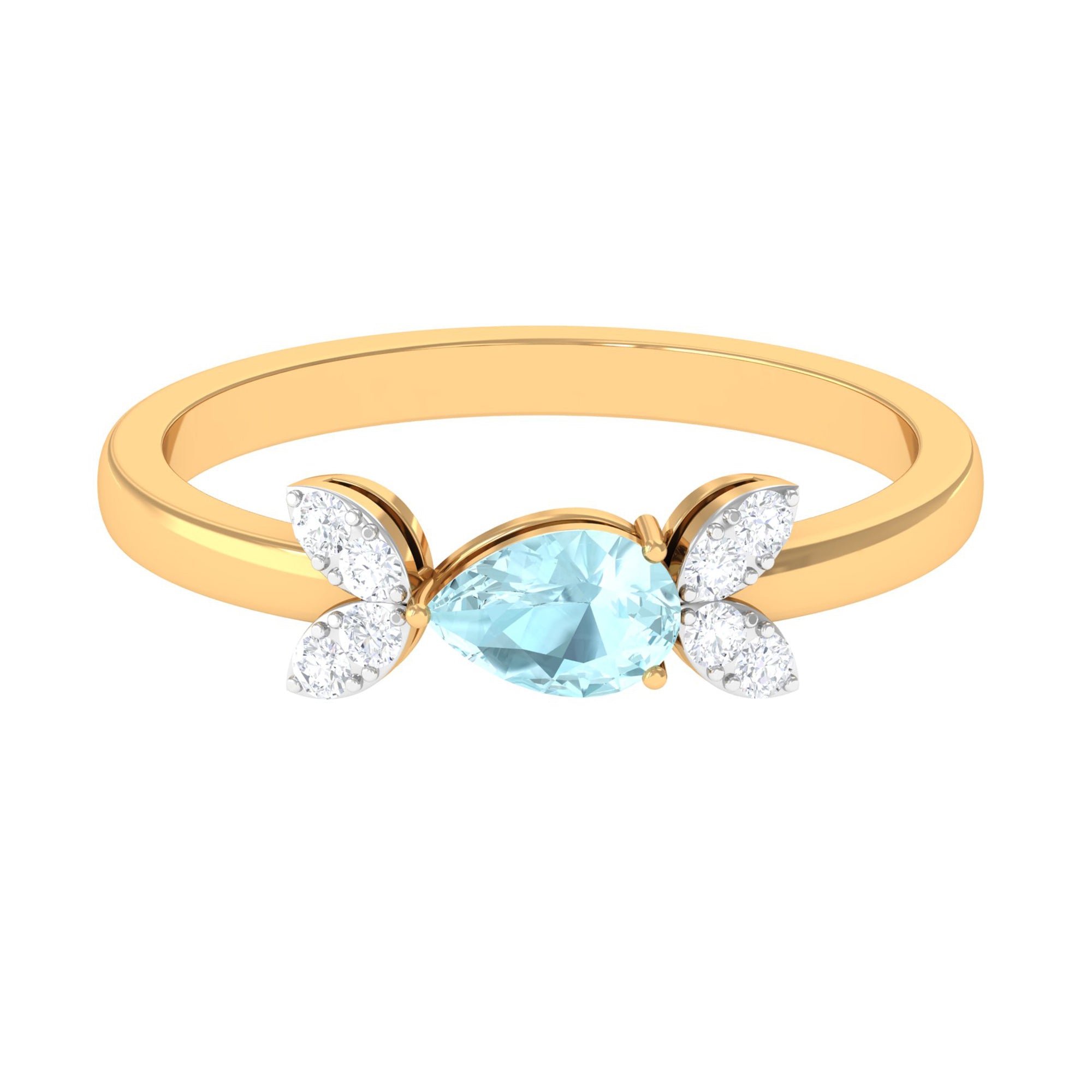 Minimal Leaf Promise Ring with Sky Blue Topaz and Diamond Sky Blue Topaz - ( AAA ) - Quality - Rosec Jewels