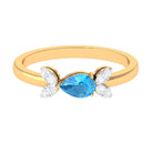 Minimal Swiss Blue Topaz Leaf Promise Ring with Diamond Swiss Blue Topaz - ( AAA ) - Quality - Rosec Jewels