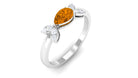 0.75 CT Pear Cut Citrine Promise Ring with Leaf Diamond Citrine - ( AAA ) - Quality - Rosec Jewels