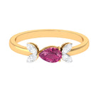 Minimal Pink Tourmaline Leaf Promise Ring with Diamond Pink Tourmaline - ( AAA ) - Quality - Rosec Jewels