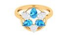 Swiss Blue Topaz Floral Cocktail Ring with Diamond Swiss Blue Topaz - ( AAA ) - Quality - Rosec Jewels