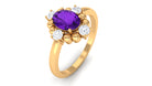 Oval Amethyst and Diamond Cocktail Ring with Beads Amethyst - ( AAA ) - Quality - Rosec Jewels