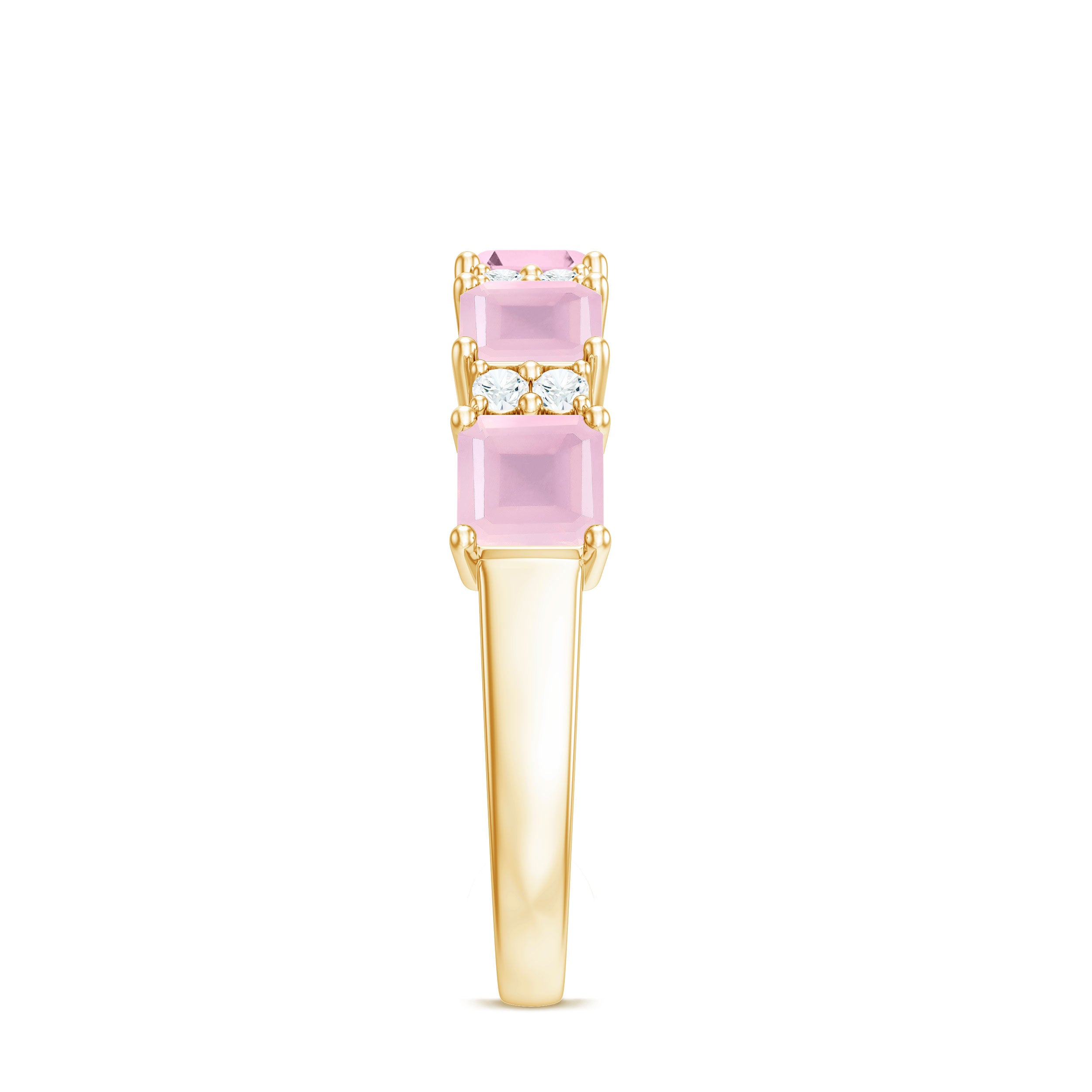 Asscher Cut Rose Quartz and Diamond Classic Band Ring Rose Quartz - ( AAA ) - Quality - Rosec Jewels