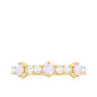 Minimal Half Eternity Ring with Rose Quartz and Diamond Rose Quartz - ( AAA ) - Quality - Rosec Jewels