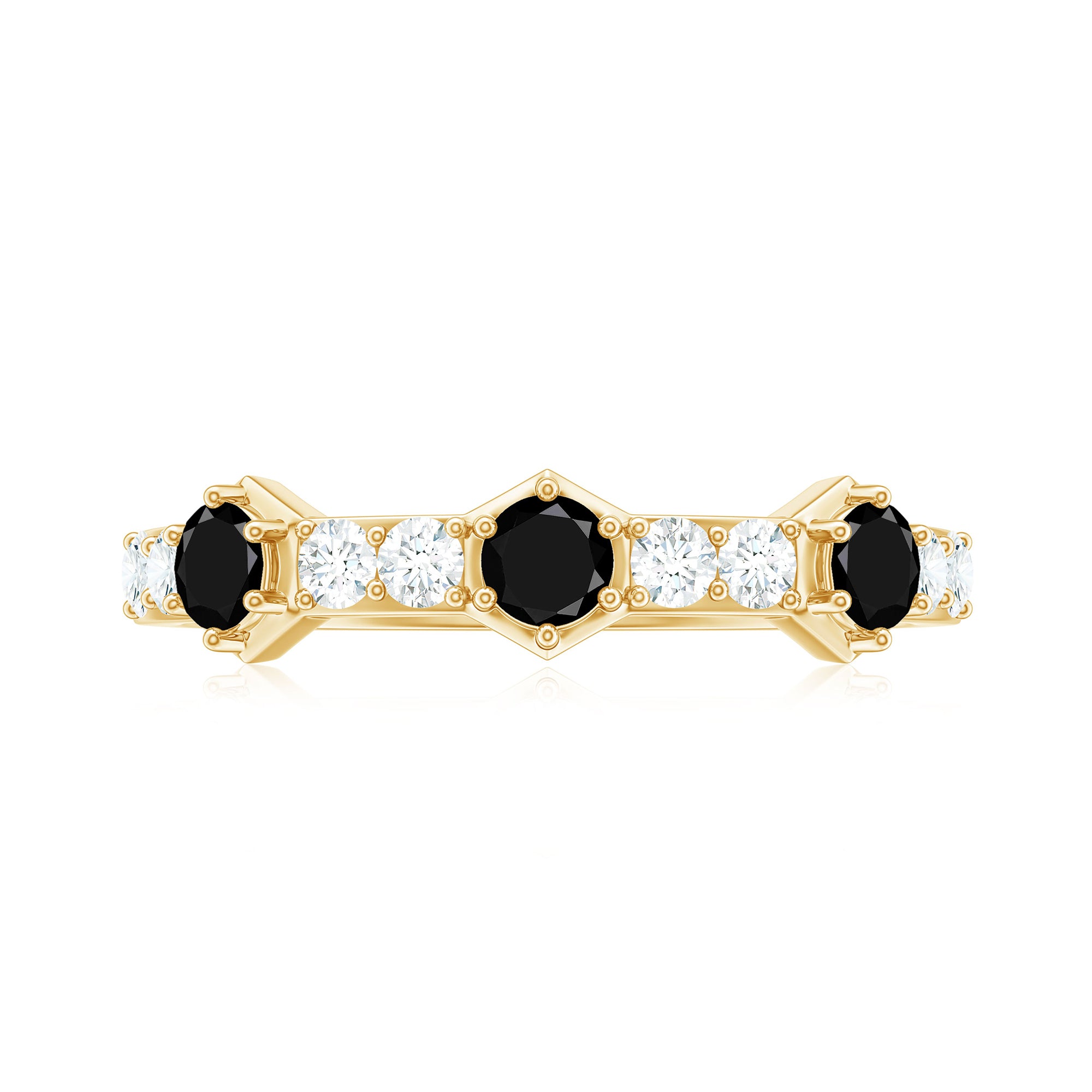 Minimal Half Eternity Ring with Black Onyx and Diamond Black Onyx - ( AAA ) - Quality - Rosec Jewels