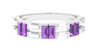 Baguette Cut Amethyst and Moissanite Half Eternity Ring Amethyst - ( AAA ) - Quality - Rosec Jewels