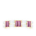 Baguette Shape Pink Tourmaline and Moissanite Half Eternity Ring Pink Tourmaline - ( AAA ) - Quality - Rosec Jewels