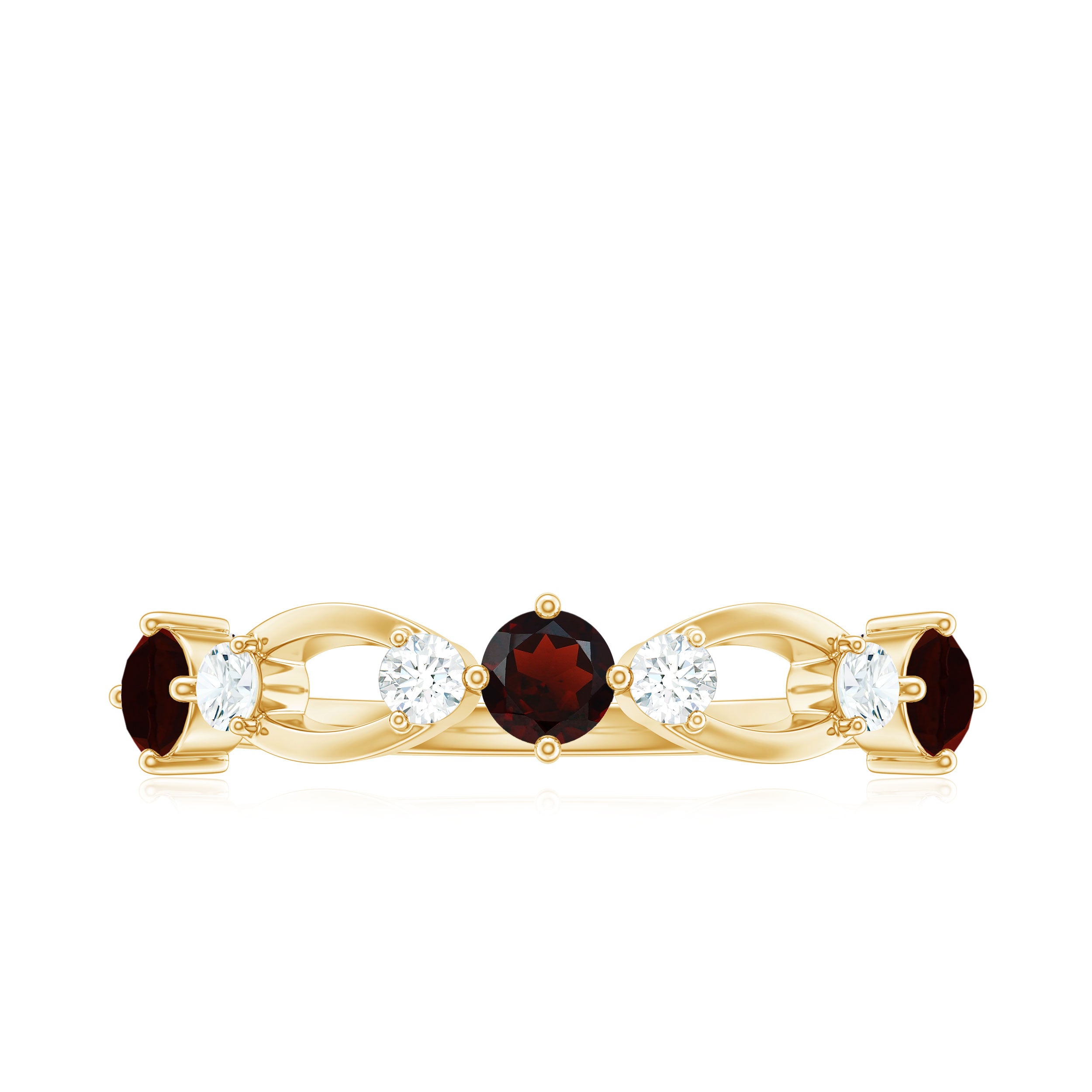 Garnet and Diamond Minimal Promise Band Ring Garnet - ( AAA ) - Quality - Rosec Jewels