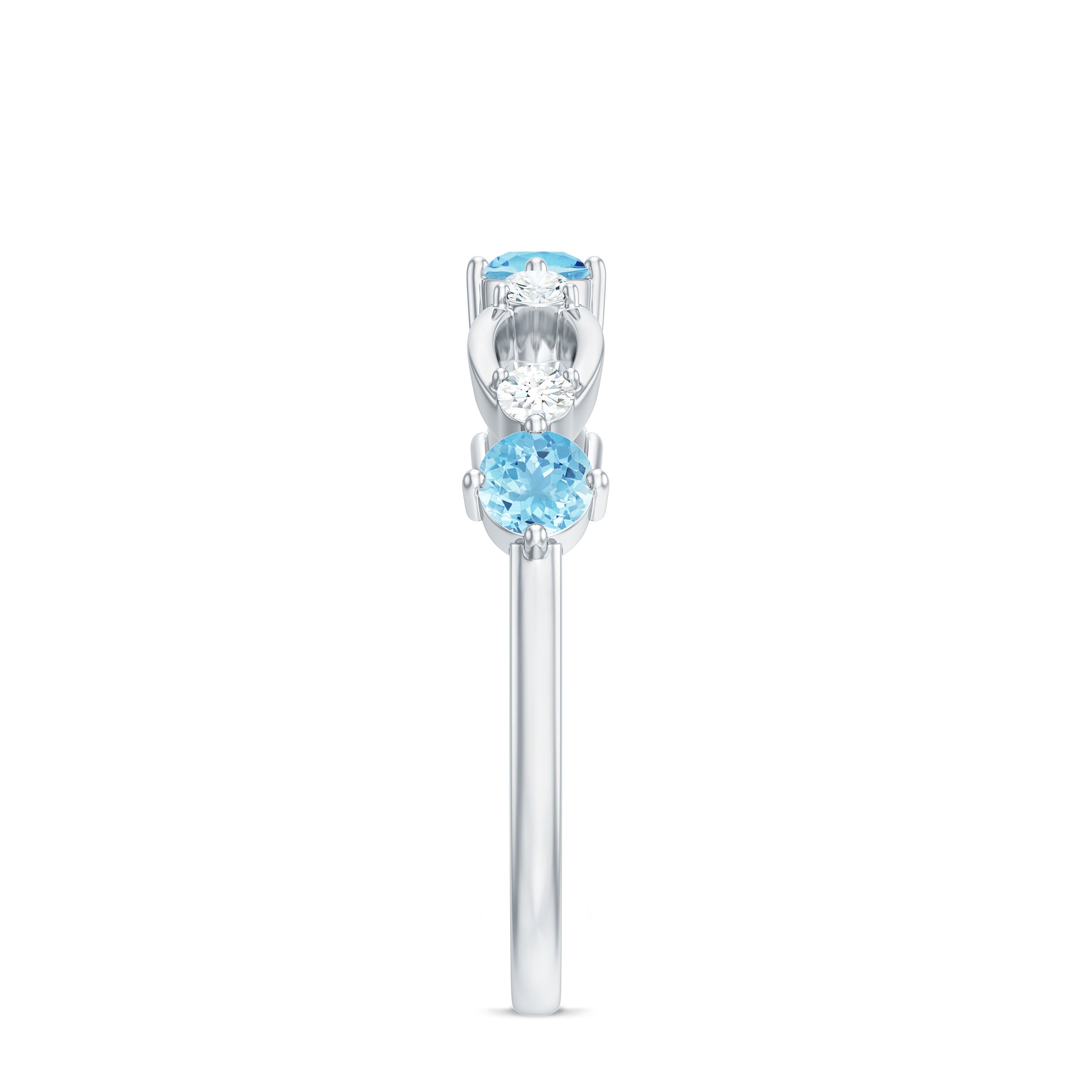 Aquamarine and Diamond Minimal Promise Ring Aquamarine - ( AAA ) - Quality - Rosec Jewels