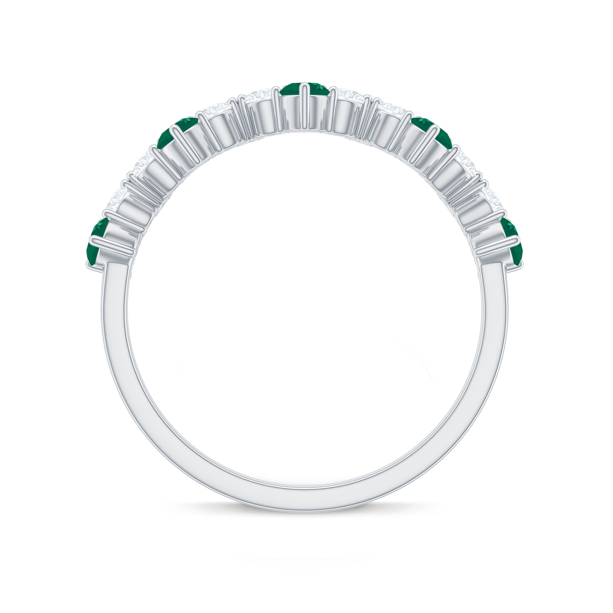 Zigzag Half Eternity Ring with Emerald and Diamond Emerald - ( AAA ) - Quality - Rosec Jewels