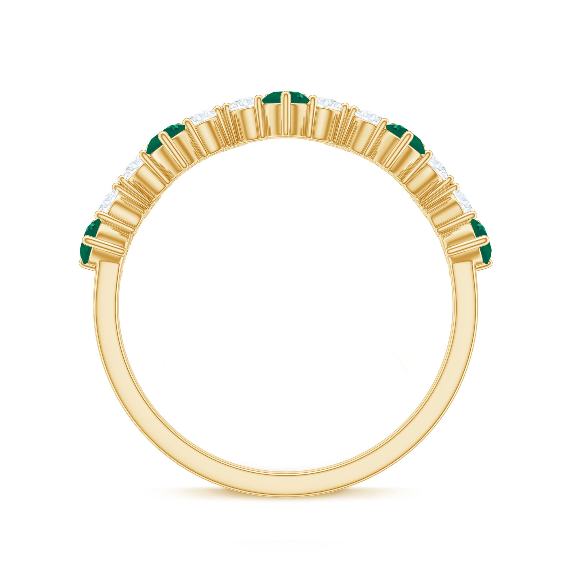 Zigzag Half Eternity Ring with Emerald and Diamond Emerald - ( AAA ) - Quality - Rosec Jewels