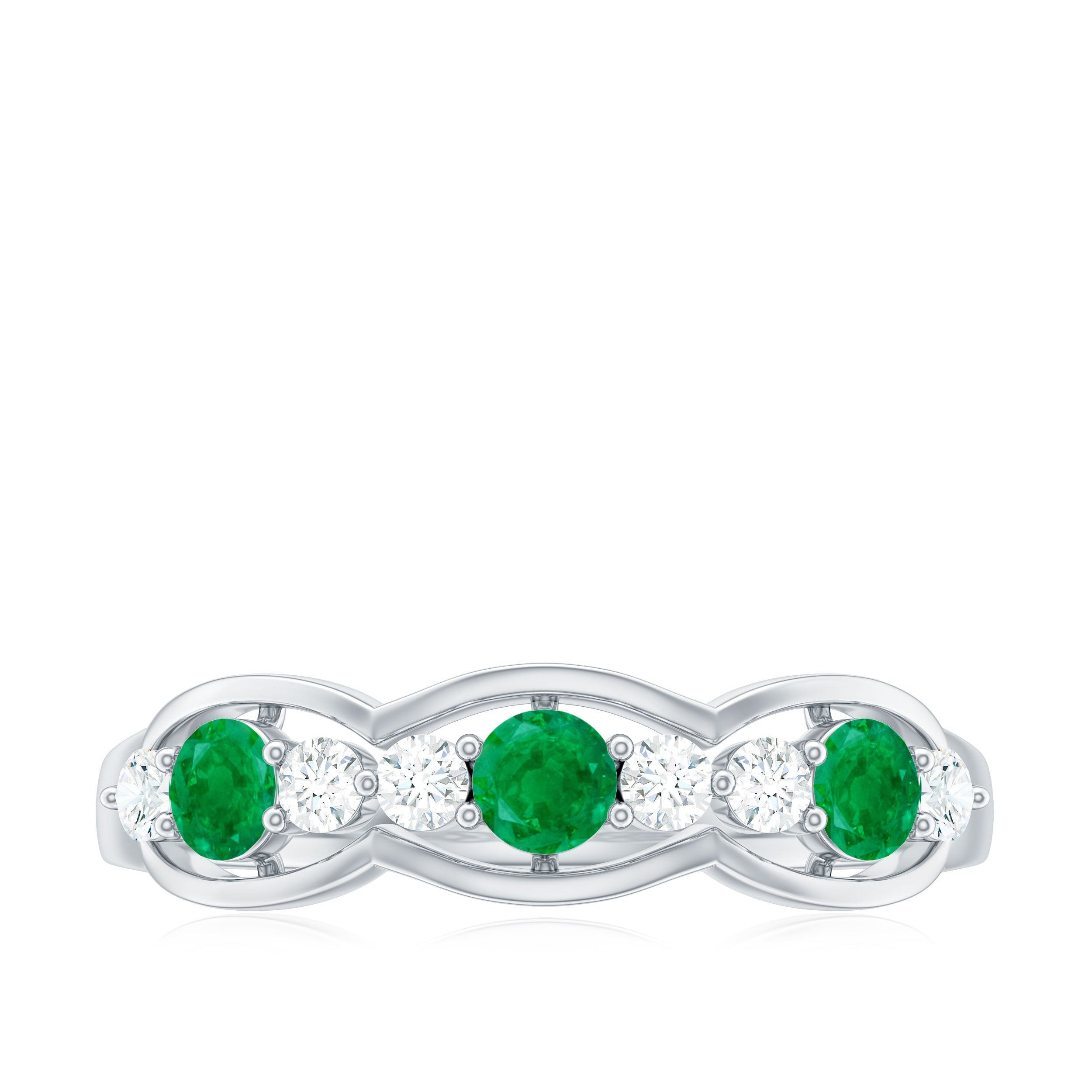 Emerald and Diamond Wedding Anniversary Band Ring Emerald - ( AAA ) - Quality - Rosec Jewels