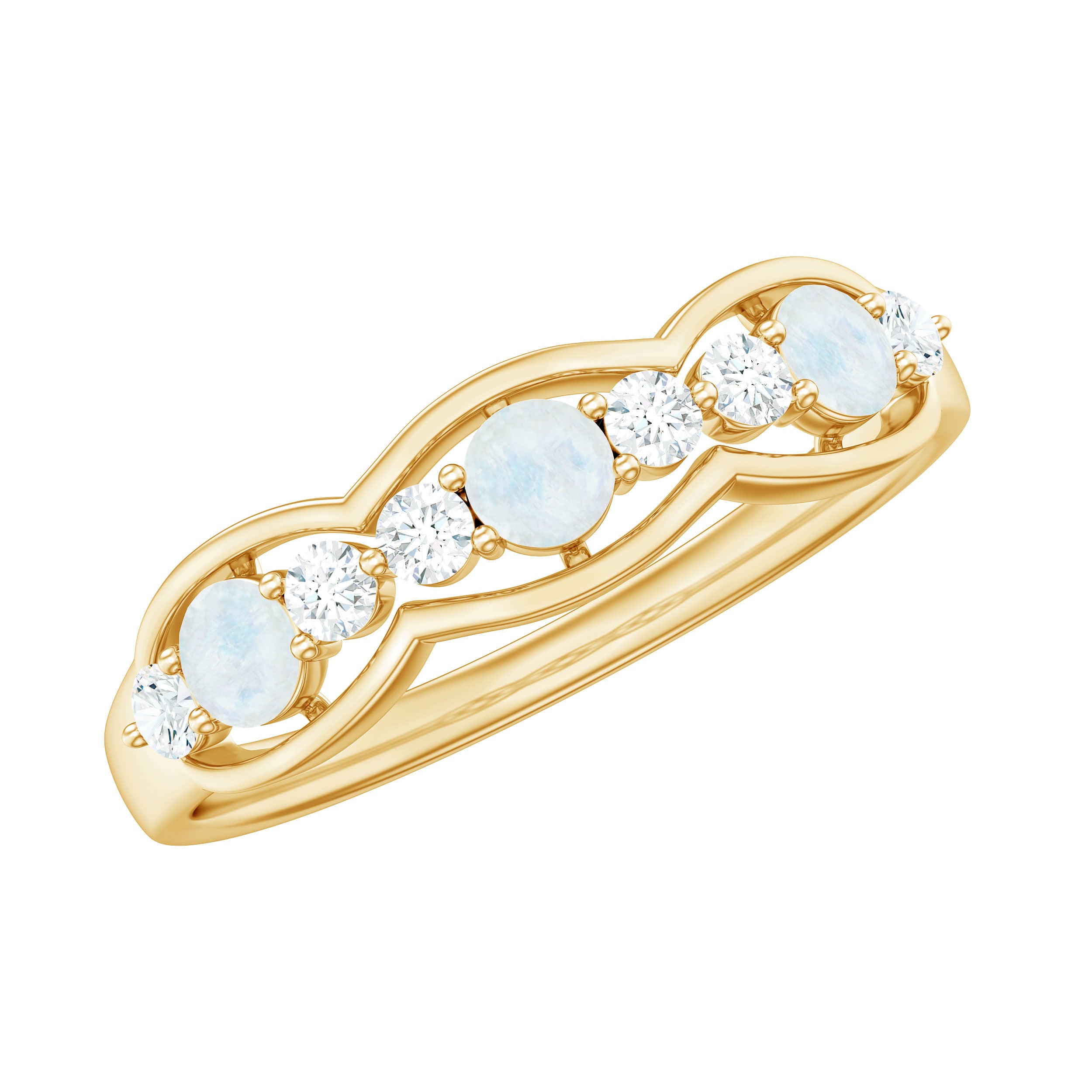 Moonstone and Diamond Wedding Anniversary Ring Moonstone - ( AAA ) - Quality - Rosec Jewels