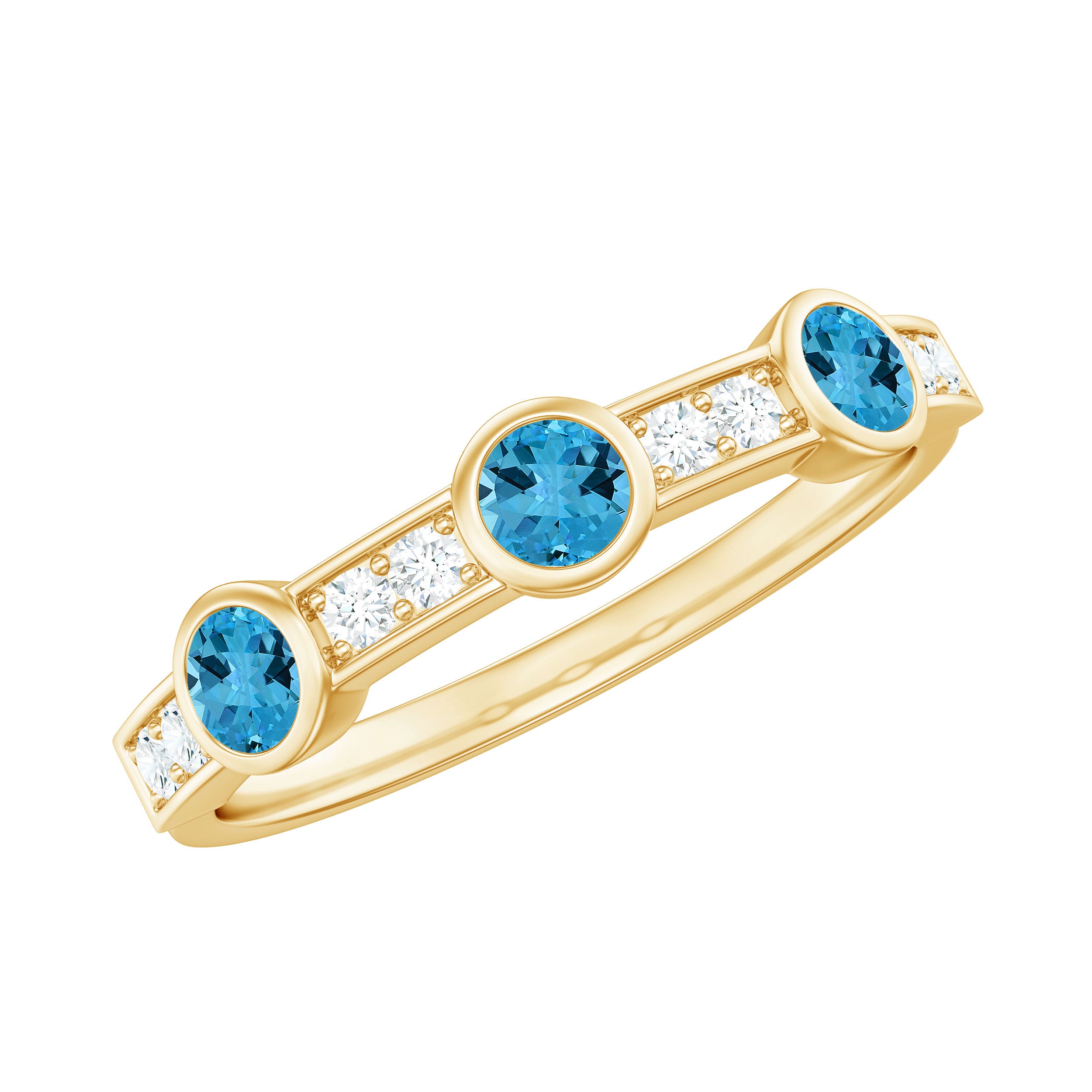 Swiss Blue Topaz Minimal Half Eternity Ring with Diamond Swiss Blue Topaz - ( AAA ) - Quality - Rosec Jewels