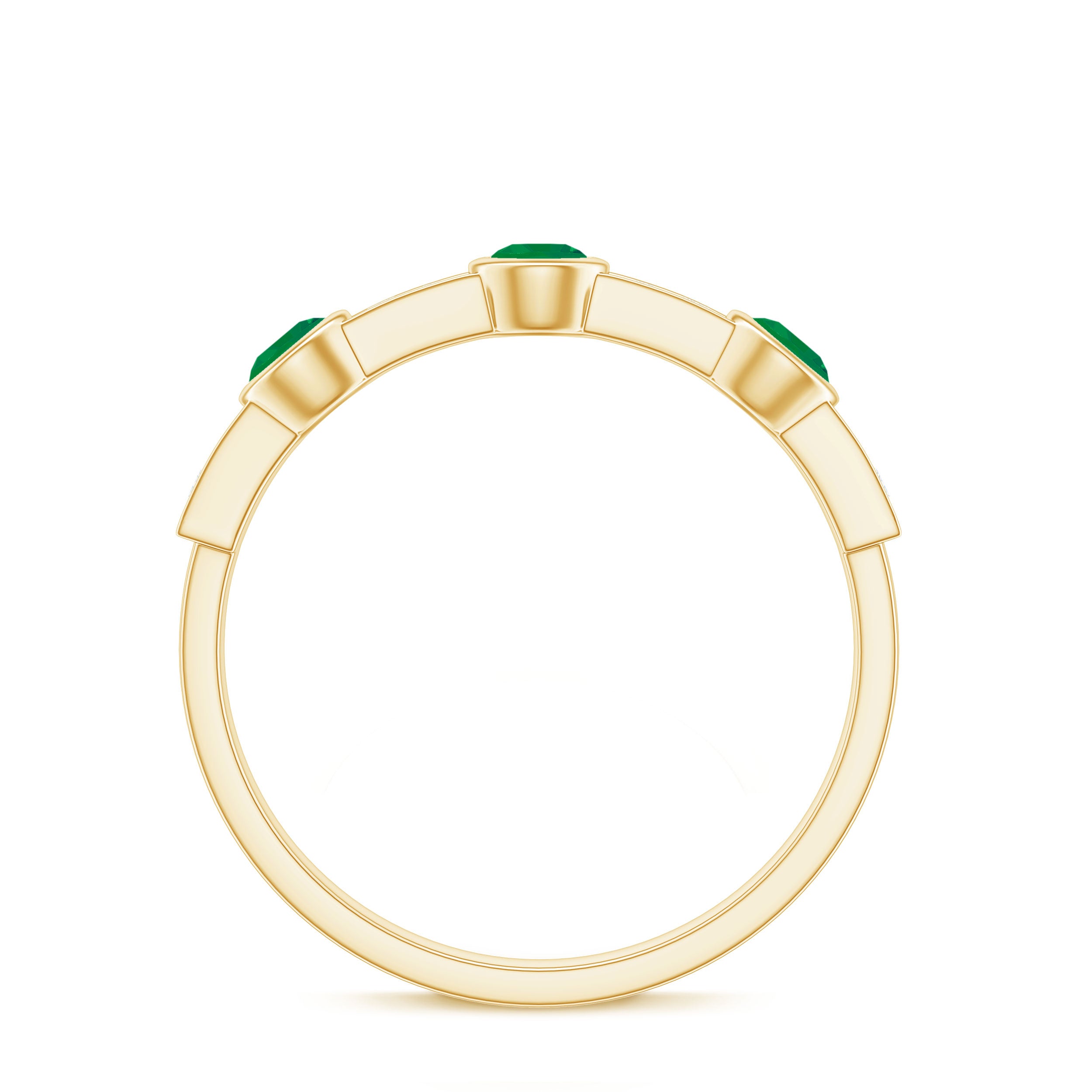 Emerald and Diamond Minimal Half Eternity Band Ring Emerald - ( AAA ) - Quality - Rosec Jewels