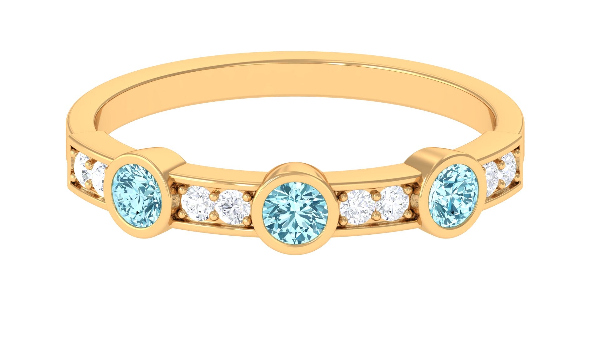 Minimal Half Eternity Ring with Aquamarine and Diamond Aquamarine - ( AAA ) - Quality - Rosec Jewels