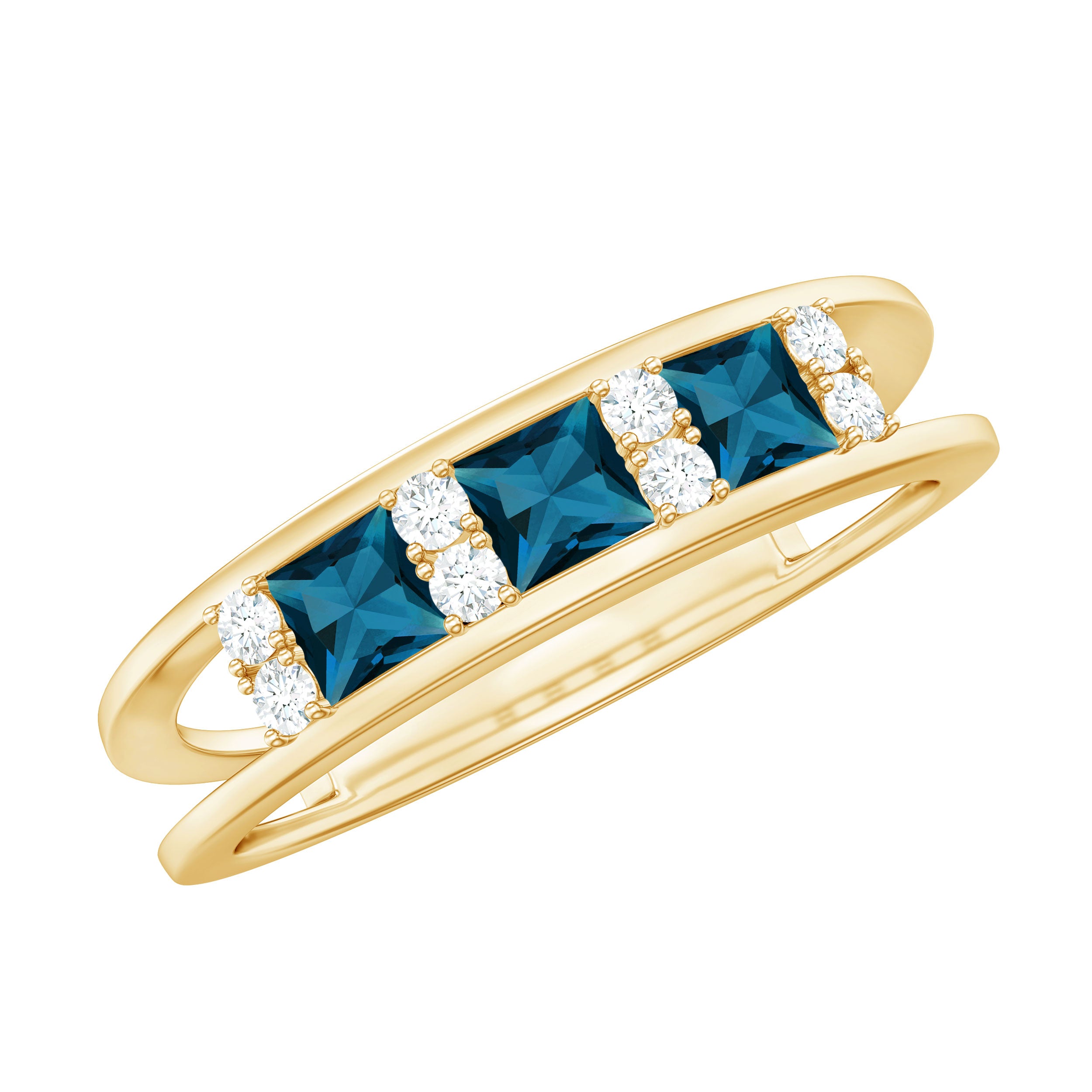 London Blue Topaz and Diamond Band Ring London Blue Topaz - ( AAA ) - Quality - Rosec Jewels