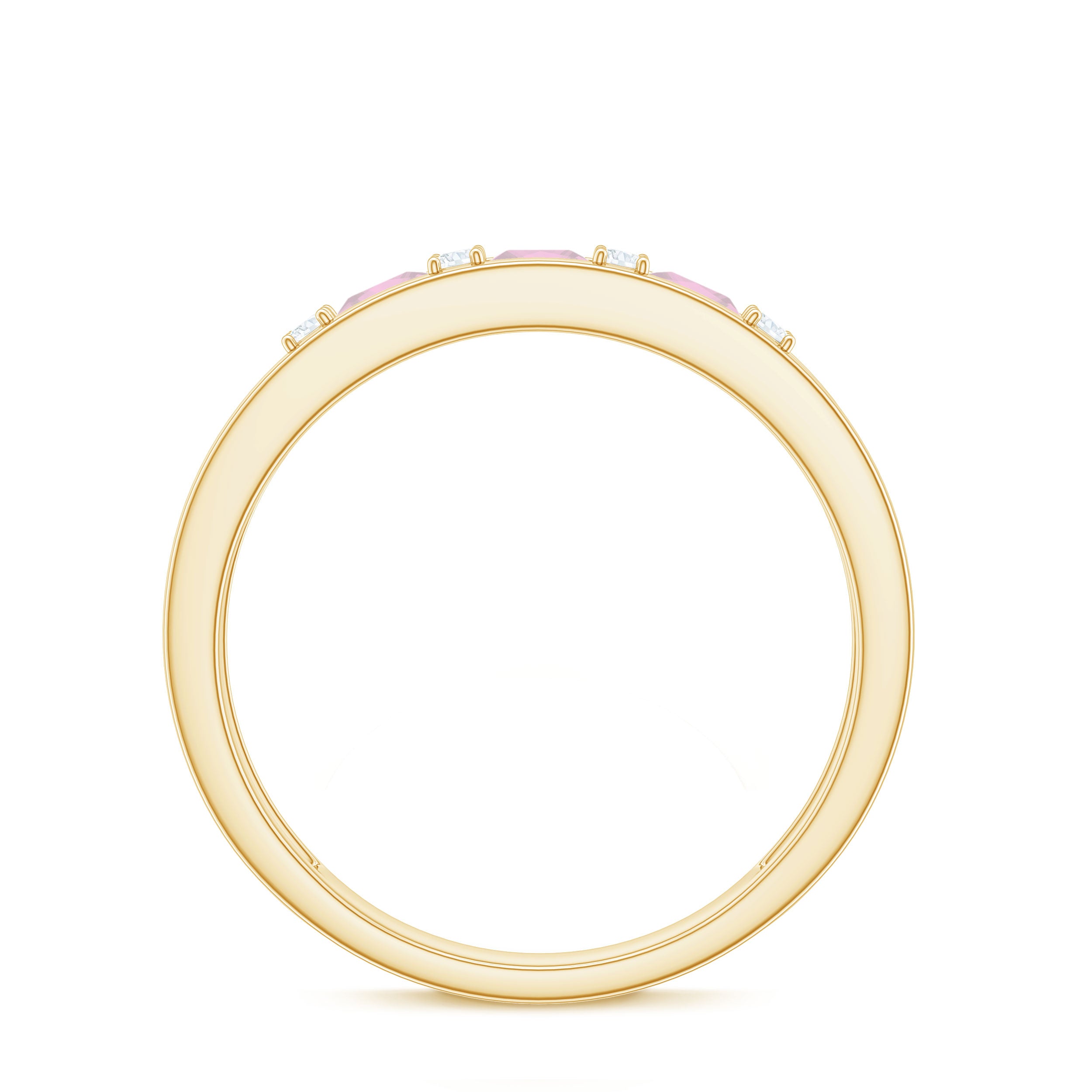 Princess Cut Rose Quartz and Diamond Band Ring Rose Quartz - ( AAA ) - Quality - Rosec Jewels