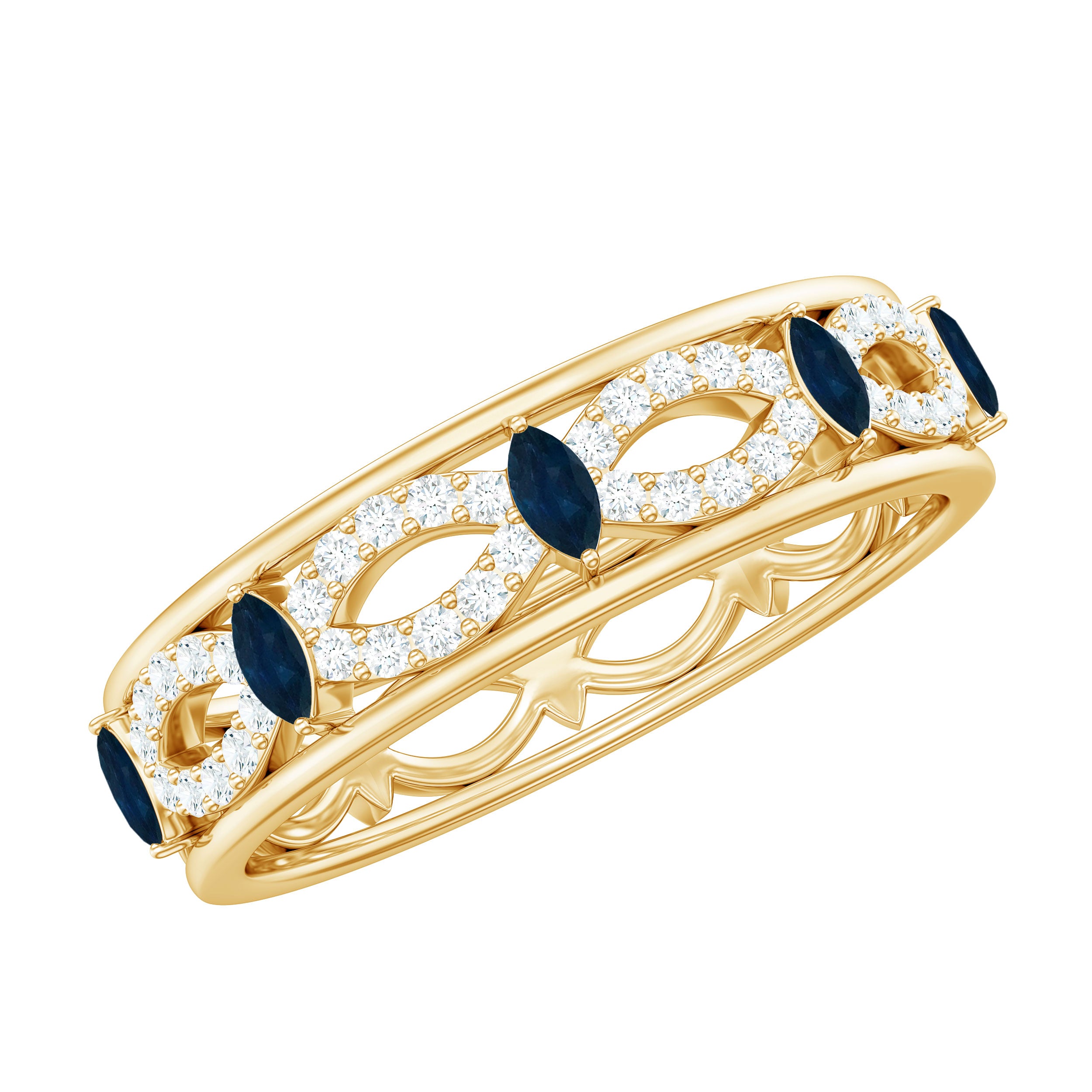 Blue Sapphire Infinity Band Ring with Diamond Blue Sapphire - ( AAA ) - Quality - Rosec Jewels