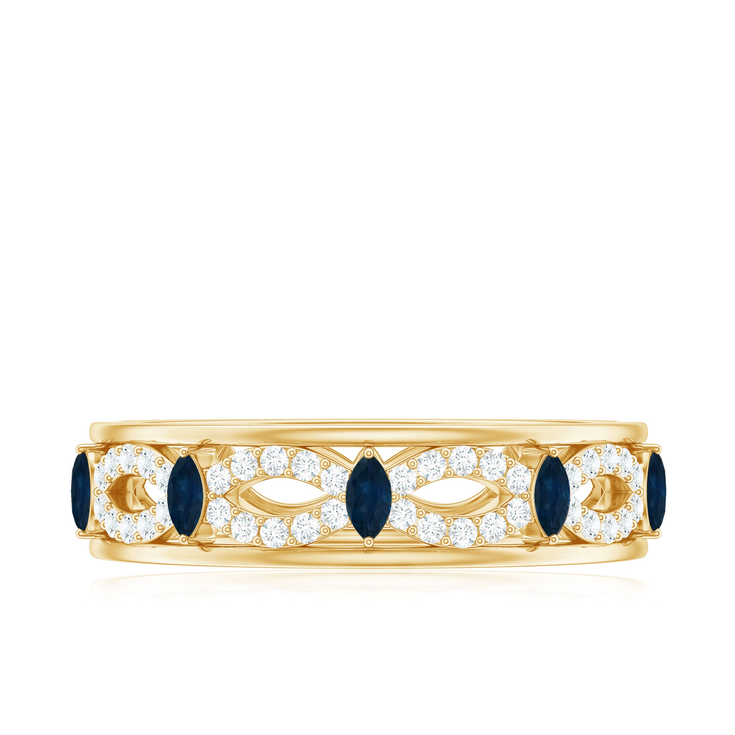 Blue Sapphire Infinity Band Ring with Diamond Blue Sapphire - ( AAA ) - Quality - Rosec Jewels