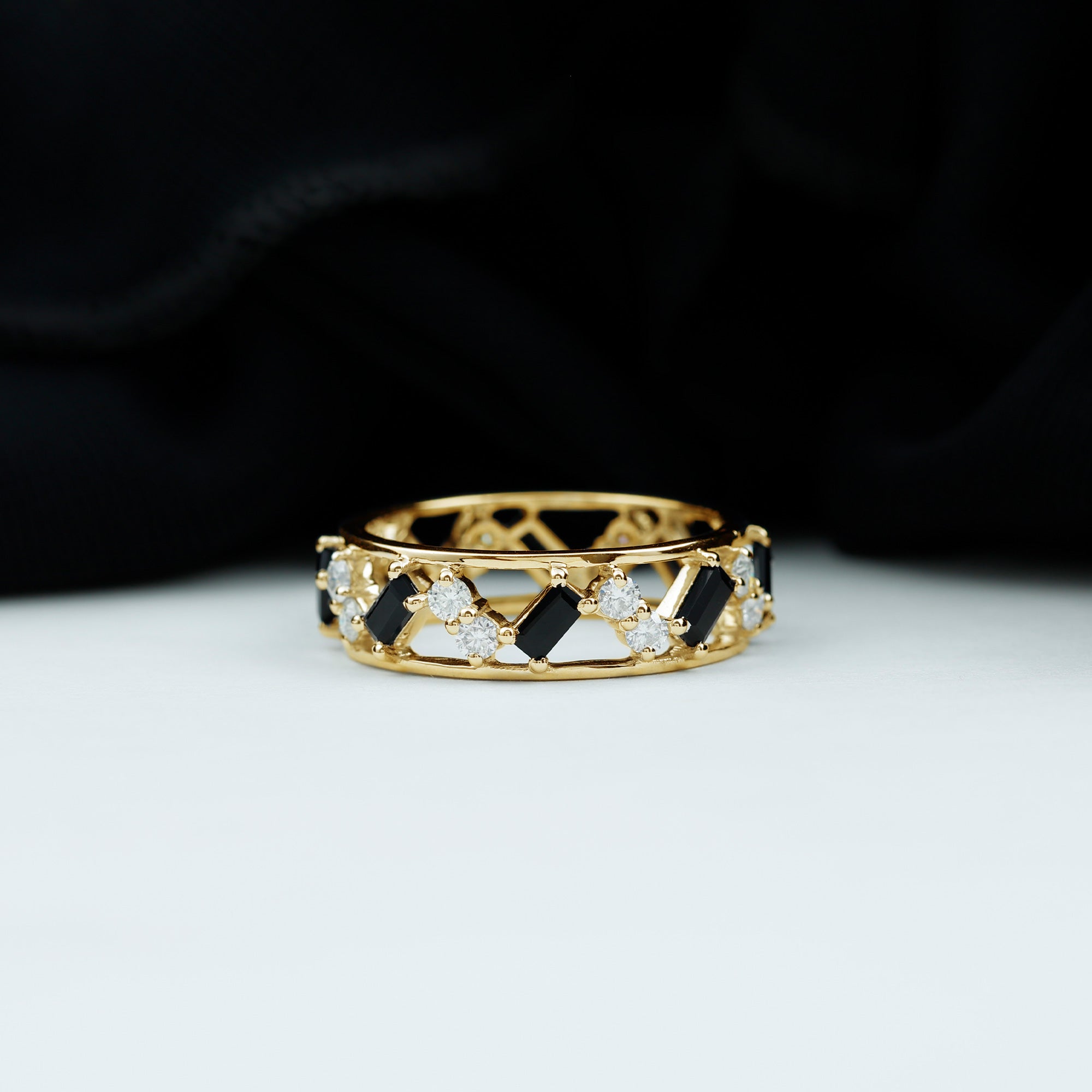 Black Spinel and Diamond Zig Zag Eternity Ring Black Spinel - ( AAA ) - Quality - Rosec Jewels